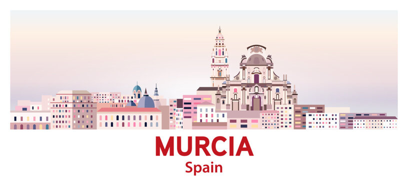 Murcia skyline in bright color palette vector illustration