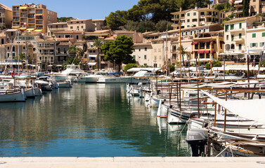 Port in one of the towns in Mallorca - obrazy, fototapety, plakaty