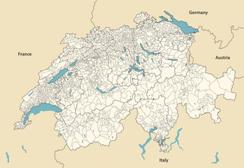 Switzerland administrative map with neighbouring countries. Vector illustration