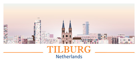 Obraz premium Tilburg skyline in bright color palette vector illustration