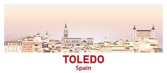 Naklejka premium Toledo skyline in bright color palette vector illustration