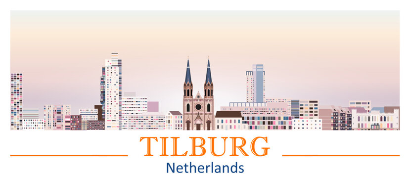 Tilburg skyline in bright color palette vector illustration