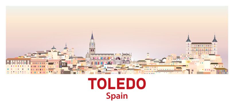Toledo skyline in bright color palette vector illustration