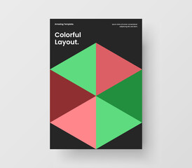 Trendy handbill vector design template. Isolated mosaic hexagons journal cover illustration.