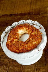Bread of greaves on white decorated tray