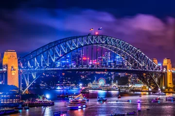 Vlies Fototapete Sydney Harbour Bridge Beautiful cityscape of Sydney Harbour Bridge at night.