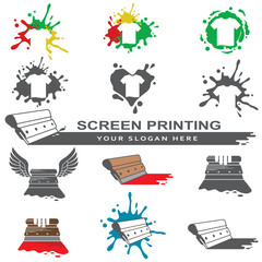 silk screen printing icons with squeegee isolated on white background