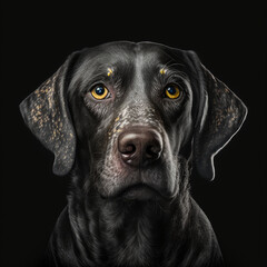 beautiful dog in front of a black background