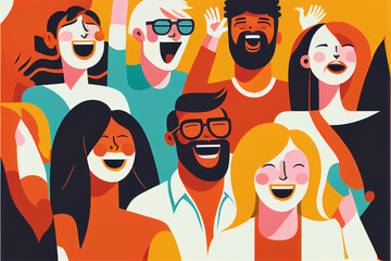 a lot of happy people. People rejoice and wave their hands.