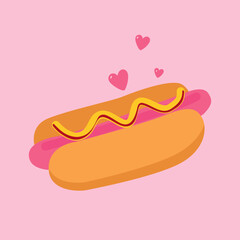 Love Hot Dog with Pink Sausage and Mustard 