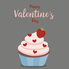 Happy Valentine's Day  card design with a cute Cupcake Strawberry and Love 