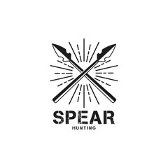 Cross spear with Sun Rays  for Rustic Vintage Retro Hunting Logo Design