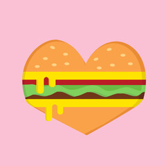 Heart  Hamburger with a Pink Background.Ideal for posters, postcards, invitations, and banners.	