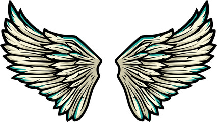 Obraz premium Pair of bird wings with feathers. Colored vector illustration of freedom