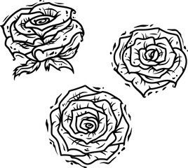 Obraz premium Rose bud with petals for Valentines love Day. Outline vector illustration