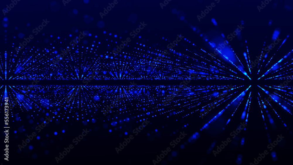 Poster digital technology background. big data visualization. dynamic field of glowing particles. abstract 