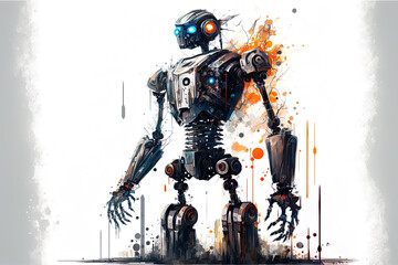 Contemporary Robot Illustration Alone On White Background. Generative AI