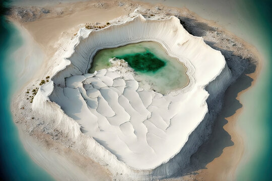 White Mountain, near the Russian town of Voskresensk, seen from above. The slagheap is completely made of phosphogypsum mining waste. Generative AI