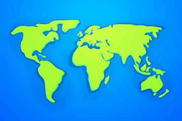 Vector realistic 3d illustration of planet earth map. Green continents on a blue background.
