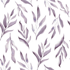 Pattern. Watercolor purple leaves. A set elements on a white background.