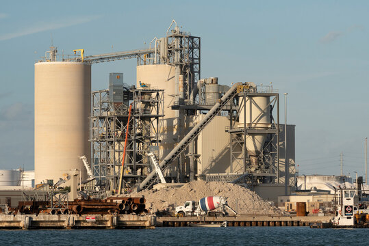 Port Canaveral, Florida, USA. 2022.  Cement works on the canal side of Port Canaveral, Florida.