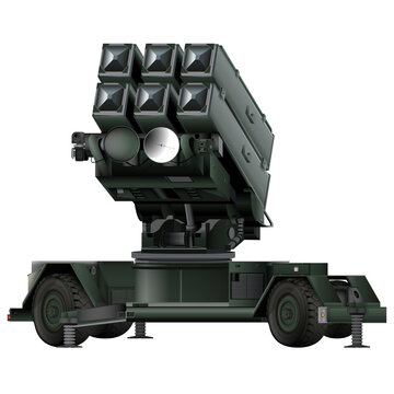 Anti - aircraft air defense system Aspide in realistic stule. Skyguard NASAMS. MIM-104 Patriot. Colorful PNG illustration.