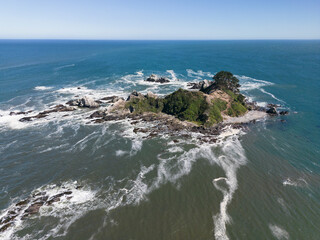 Aerial shot of the picturesque  Isla Maiquillahue in the Pacific Ocean of Chile