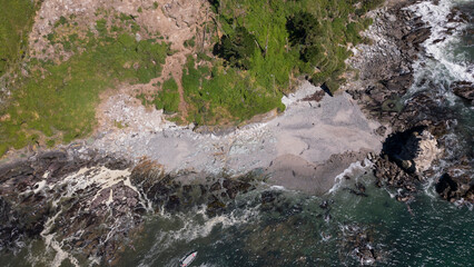 Aerial shot of the beach of the picturesque Isla Maiquillahue in the Pacific Ocean of Chile