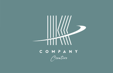 pastel color K alphabet letter logo icon design with swoosh. Green creative template for company and business