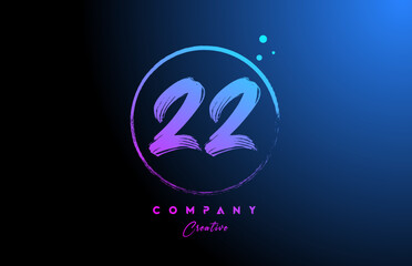 Fototapeta premium 22 grunge number letter logo icon design with dots and circle. Blue pink gradient creative template for company and business