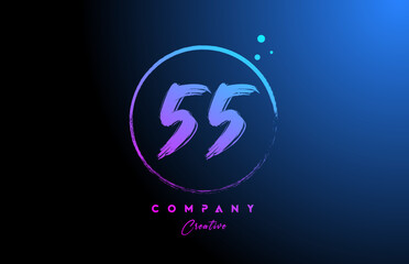 55 grunge number letter logo icon design with dots and circle. Blue pink gradient creative template for company and business