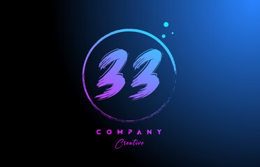 33 grunge number letter logo icon design with dots and circle. Blue pink gradient creative template for company and business