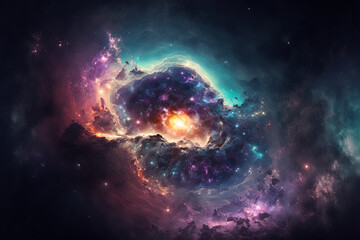 Naklejka na ściany i meble picture of the galaxy in space with stars view of a strange, star filled cosmos filled with nebulae and galaxies. Generative AI