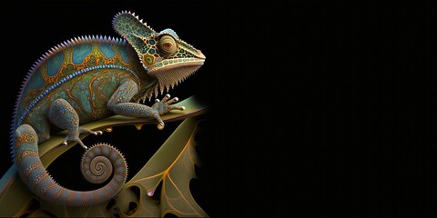 Chameleon on a black background - AI Generative Art