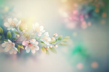 Fototapeta na wymiar Blooming apple chery tree branch bokeh background
