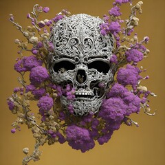 decorative human skull, in colors, on an isolated background, ai