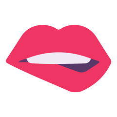Biting Lip vector icon. Isolated mouth with the top teeth biting down on one side of the lower lip. 