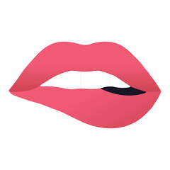 Biting Lip vector icon. Isolated mouth with the top teeth biting down on one side of the lower lip. 