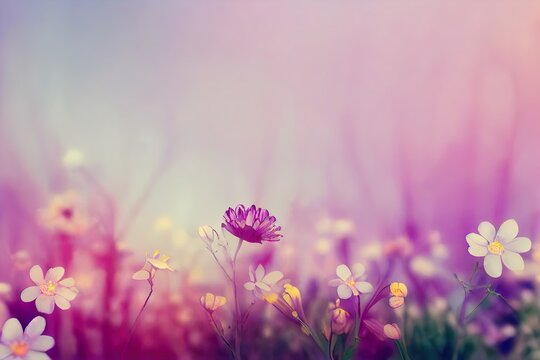 Meadow flowers blooming on blurred background