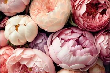 White pink peonies opened blossoms bunch wallpaper