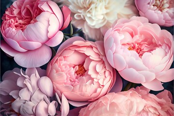 White pink peonies opened blossoms bunch wallpaper