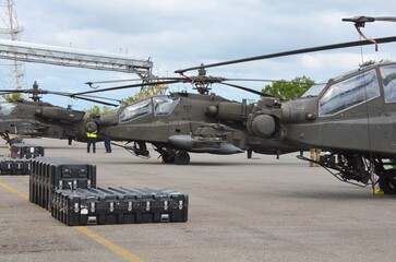 Fototapeta na wymiar military helicopters in port for transport