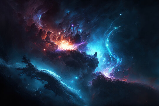 Space for HD wallpaper the universe's gorgeous dark blue nebulas. Generative AI