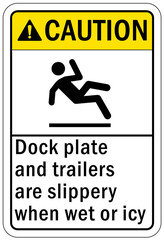 Ice warning sign and labels dog plate and trailers are slippery when wet