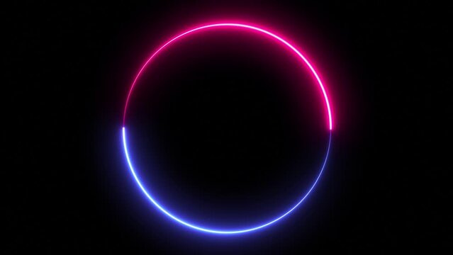 Abstract background blue red spectrum fluorescent light with neon circle LED animation 3D rendering