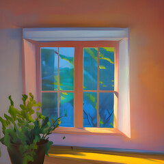 窓のある部屋の油絵, Generative, AI