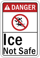 Ice warning sign and labels ice not safe