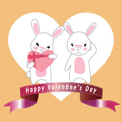 バレンタインデーにプレゼントを渡す女の子のウサギ