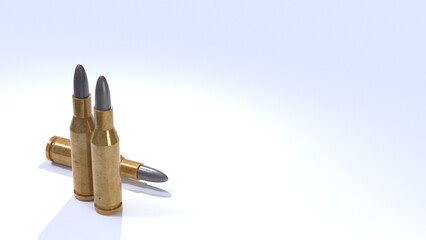 gold nato bullet 3d illustration 5.56 45mm ammunition on white background