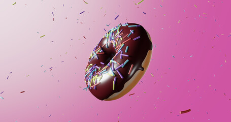 Chocolate Donut Isolated over pink background - 3d rendered
